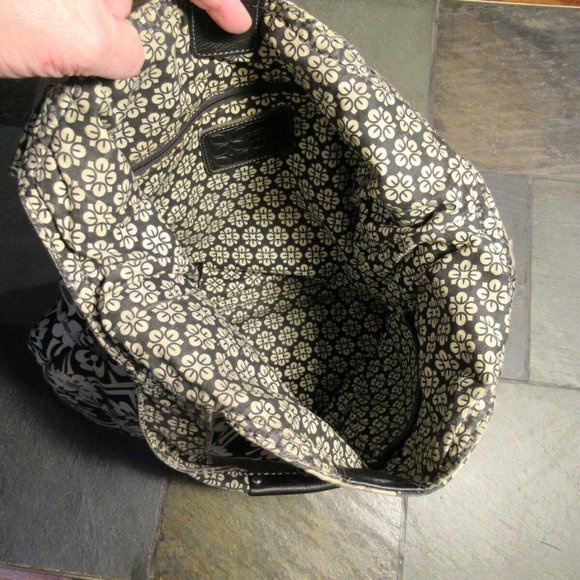 Large Black /Cream flower pattern Sutter Fossil shopper tote bag. - Picture 6 of 12